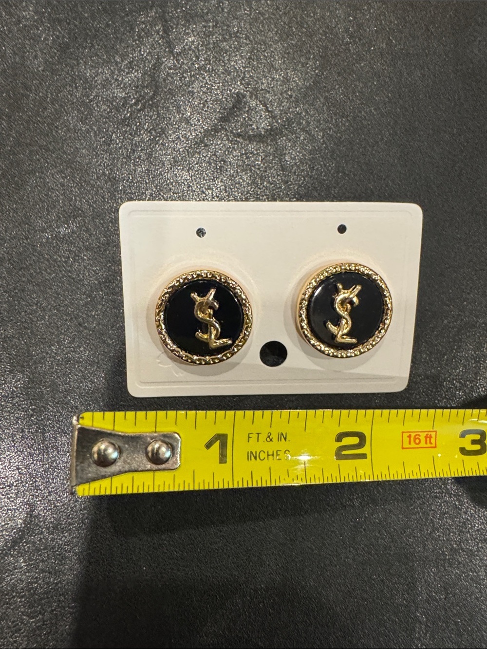 Gold & Black Logo costume pierced Button Earrings